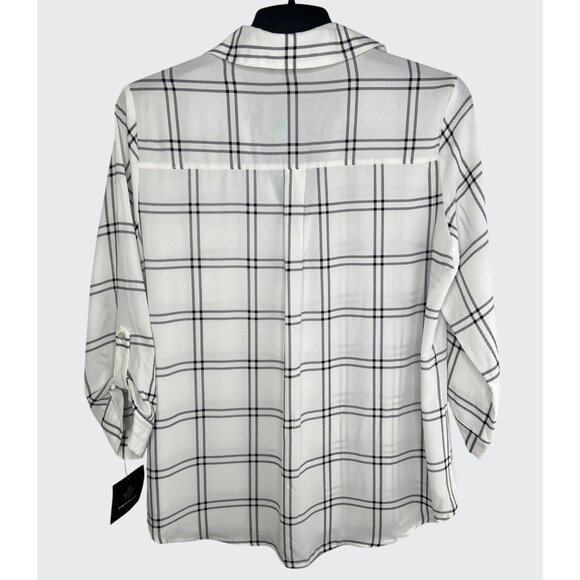 FORTUNE + IVY Christelle White & Black Plaid Button Down Blouse 3/4 Sleeve XL - Picture 16 of 16